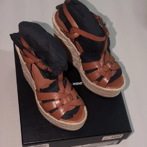 Saint Laurent Tribute Espadrille Wedge Sandals - Leather YSL - Picture 6 of 10